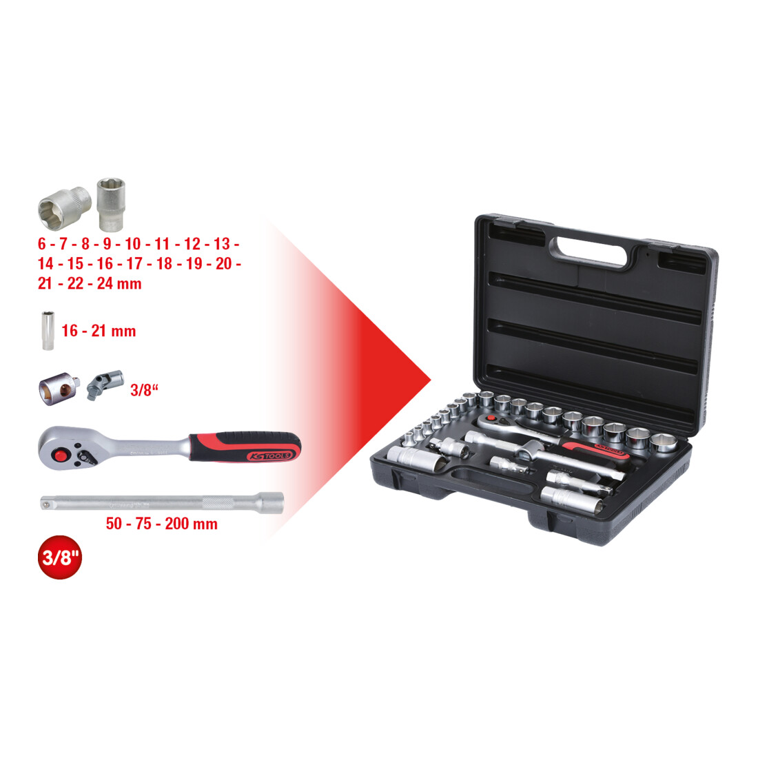 KS TOOLS 3/8' Coffret de douilles, 26 pcs.