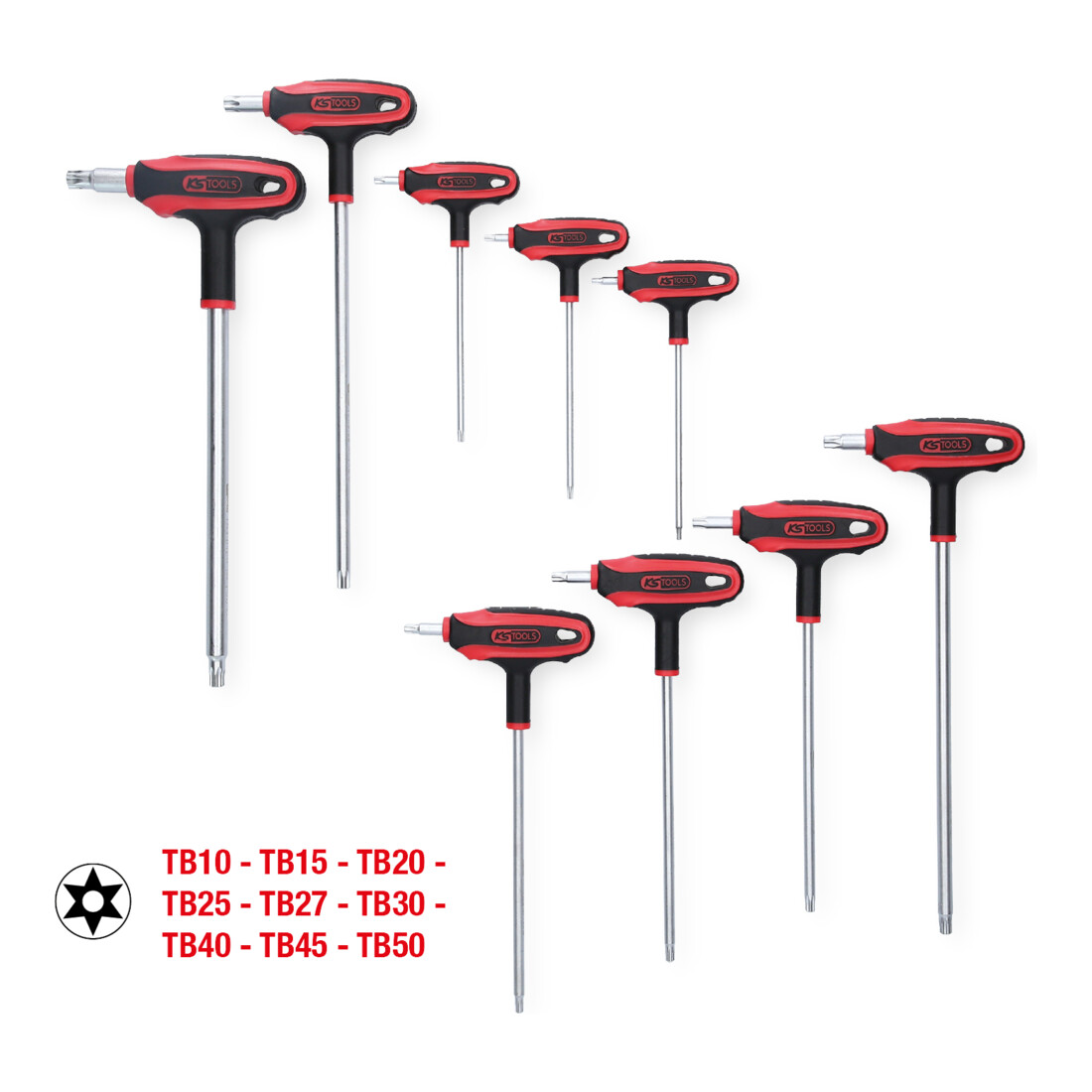 KS TOOLS Jeu de clés mâles Torx percé poignée T 9pcs..TB10-TB50