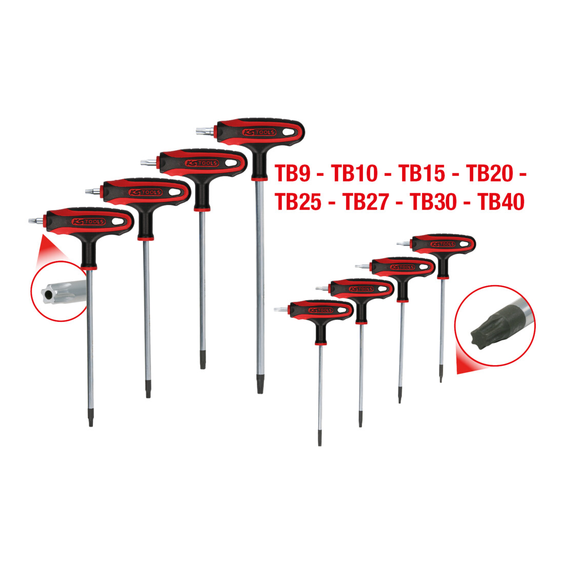 KS TOOLS ERGOTORQUEplus T-Handle TX-Angled socket wrench set, 8 piecesHole