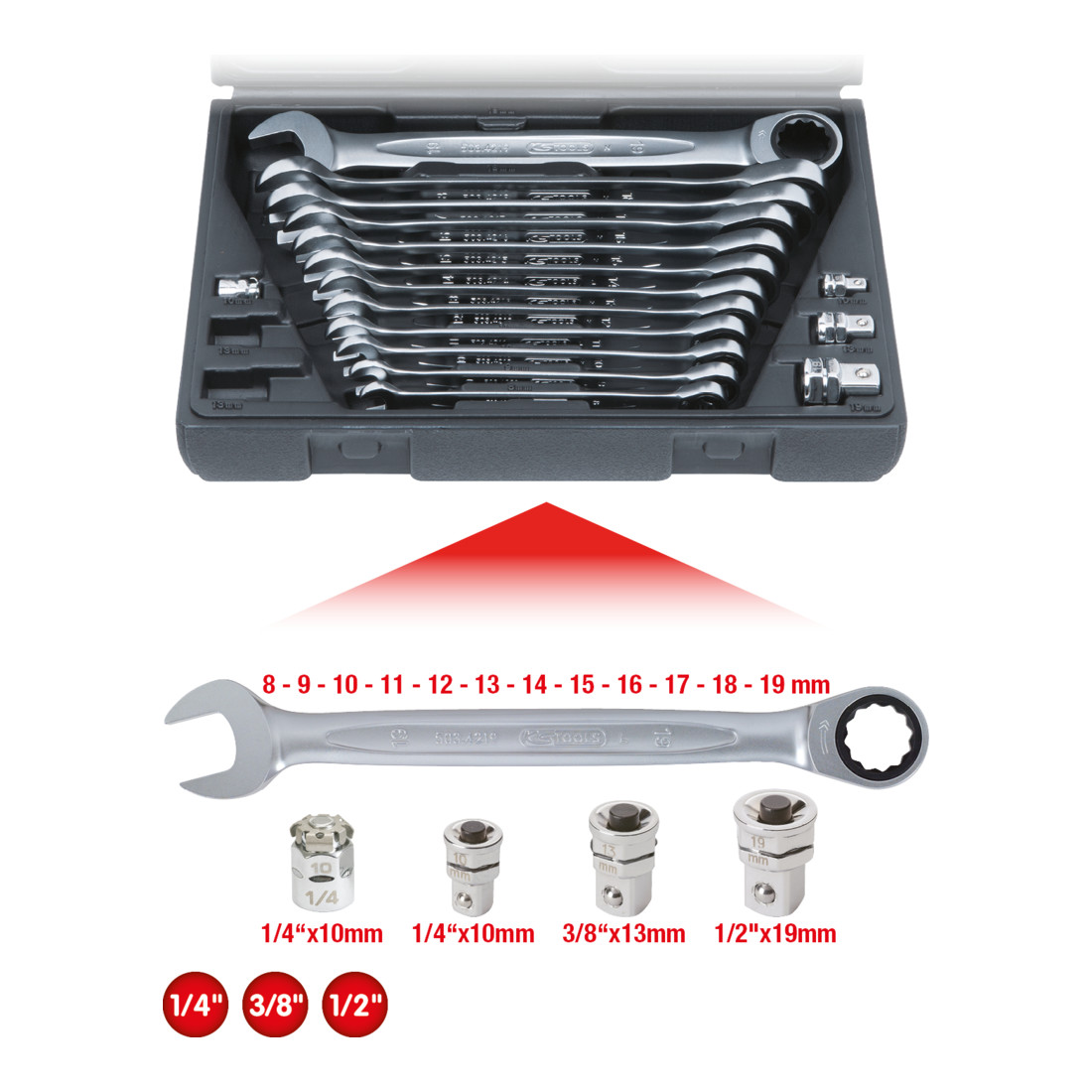 KS TOOLS Jeu de clés mixtes à cliquet GEARplus, 16 pcs.