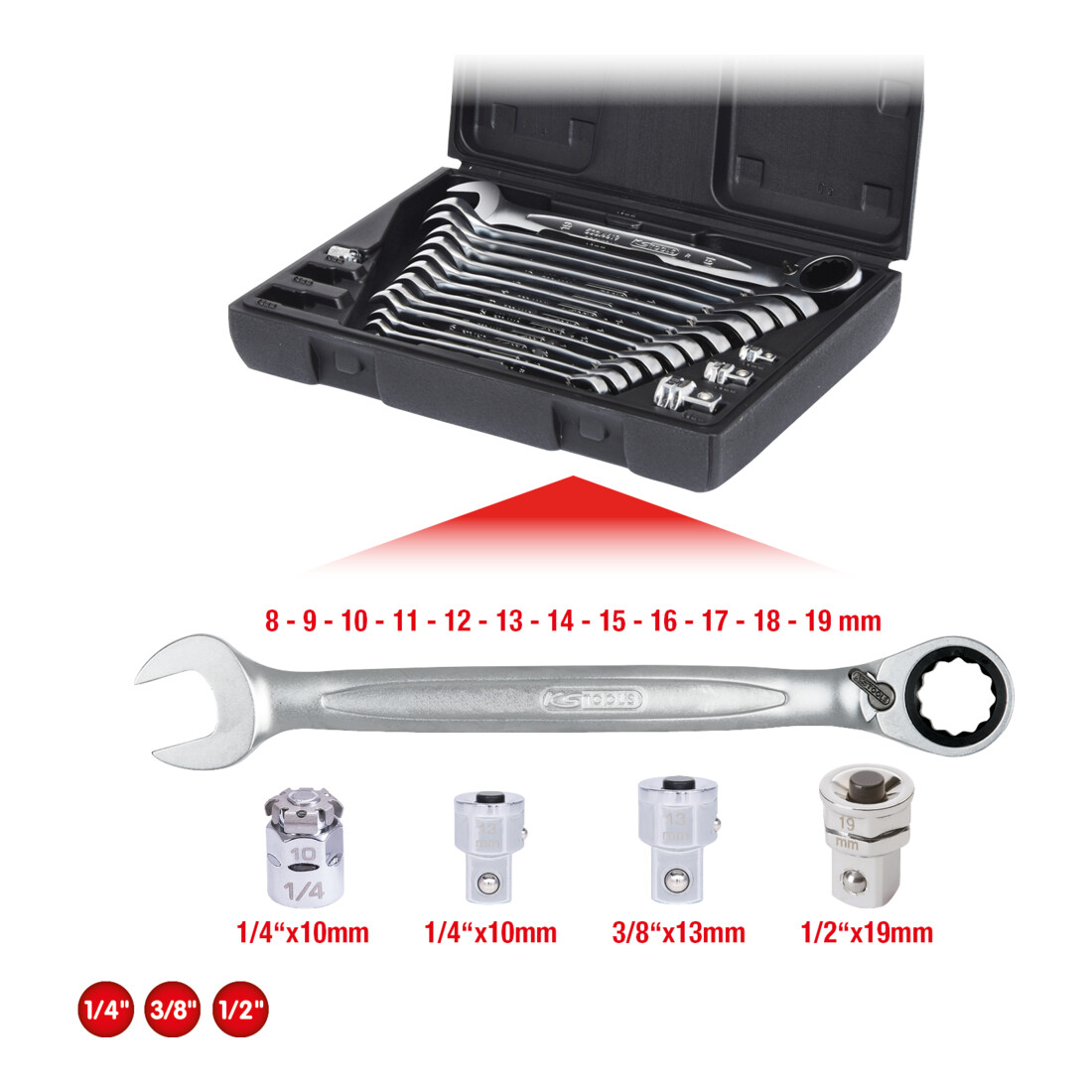 KS TOOLS Jeu de clés mixtes à cliquet réversible  GEARplus 16 pièces