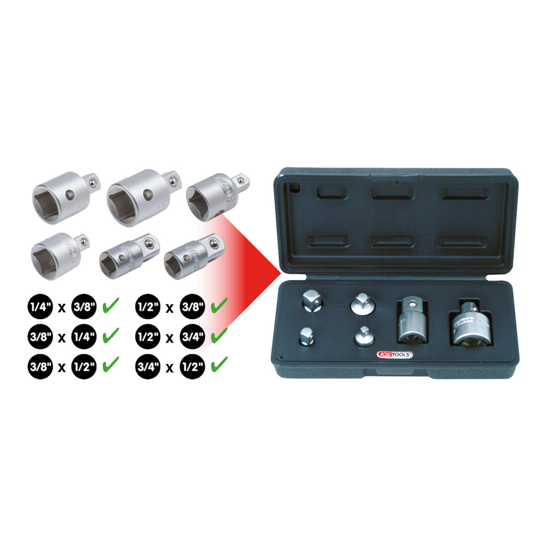 KS TOOLS Jeu d'augmentateurs et réducteurs 6 pcs.