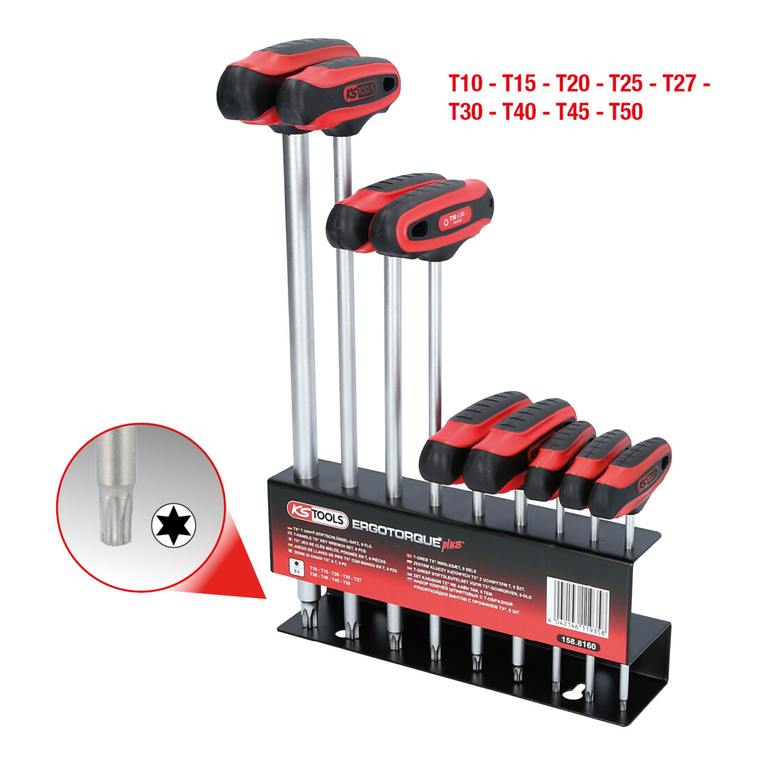 KS TOOLS Torx Jeu de clés mâles, poignée en T, 9 pcs.