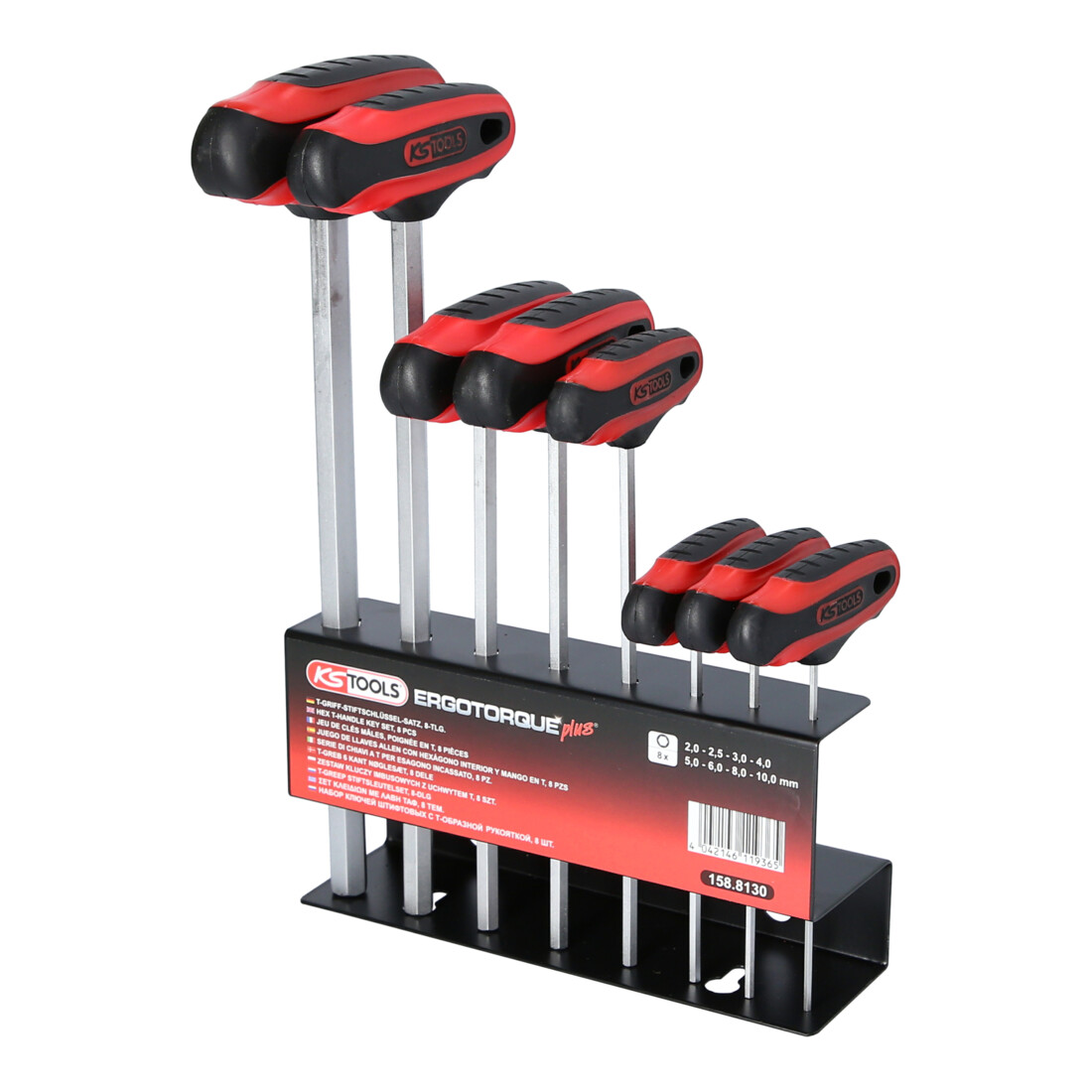 KS TOOLS ERGOTORQUEplus Jeu de clés à six pans creux à poignée en T, 8 pièces