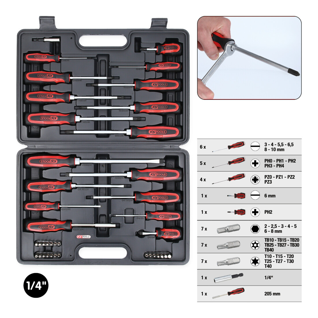 KS TOOLS Tournevis et embouts ERGOTORQUEplus, 39pcs.