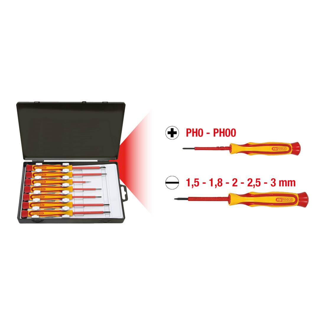 KS TOOLS Tournevis de précision avec revêtement isolant pour vis cruciforme PH-jeu de 7 pcs.