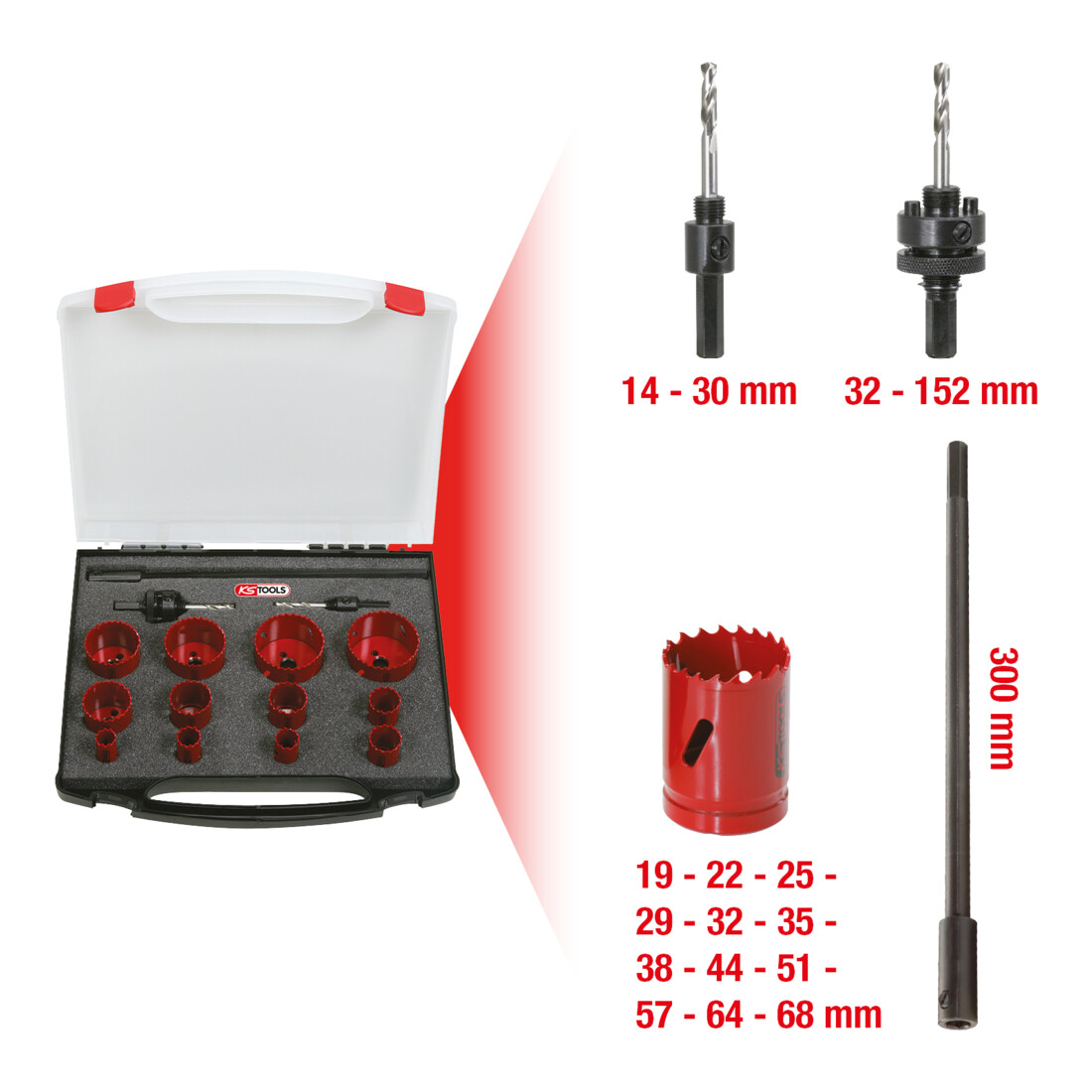 KS TOOLS Coffret de scies cloches universelles, 15 pcs.