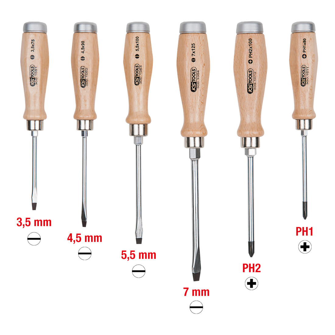 KS TOOLS Jeu de tournevis à frapper, manche bois, 6 pcs.