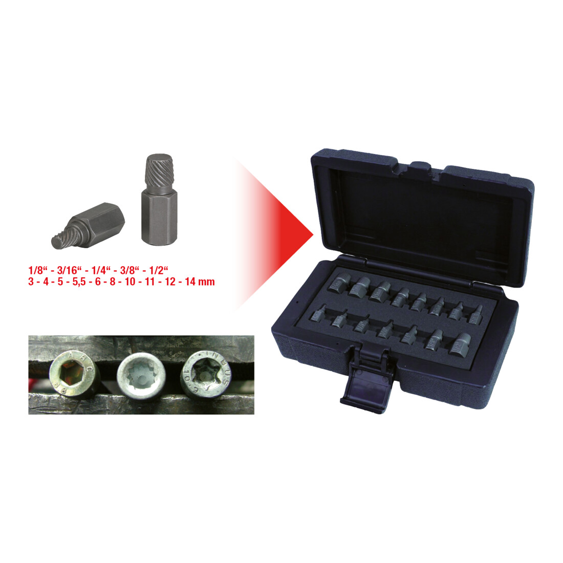 KS TOOLS Jeu d'extracteurs pour vis creuses, 15pcs.