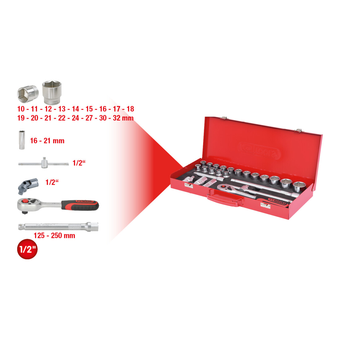 KS TOOLS 1/2' Coffret de douilles, 24 pcs. 6 pans