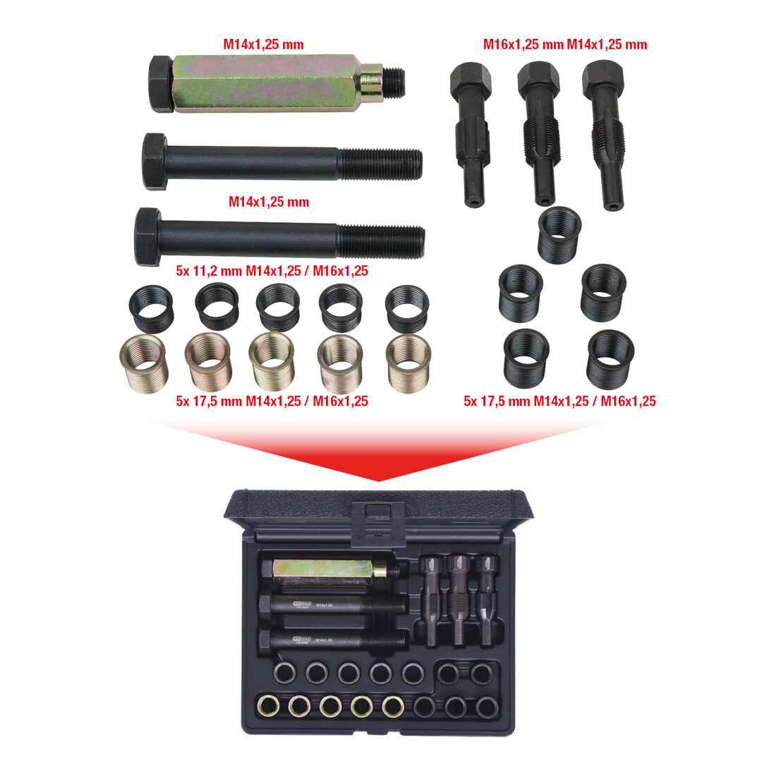 KS TOOLS Coffret de réparation THREADfix, 21 pcs. M14 x 1,25 pour bougies d'allumage