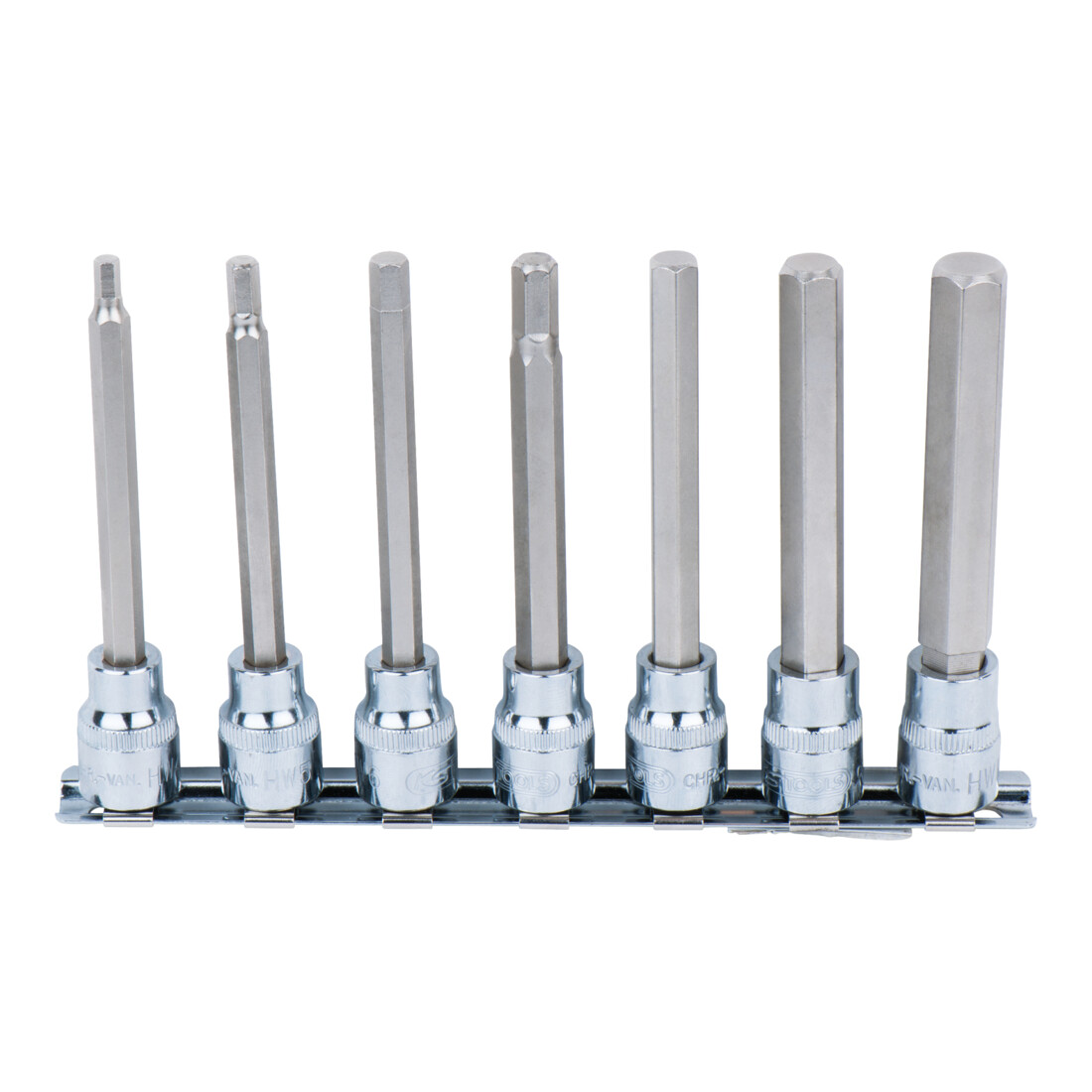 KS TOOLS 3/8' Jeu de douilles tournevis 6 pans intérieur CHROMEplus, longues, 7 pcs. 4-12 mm