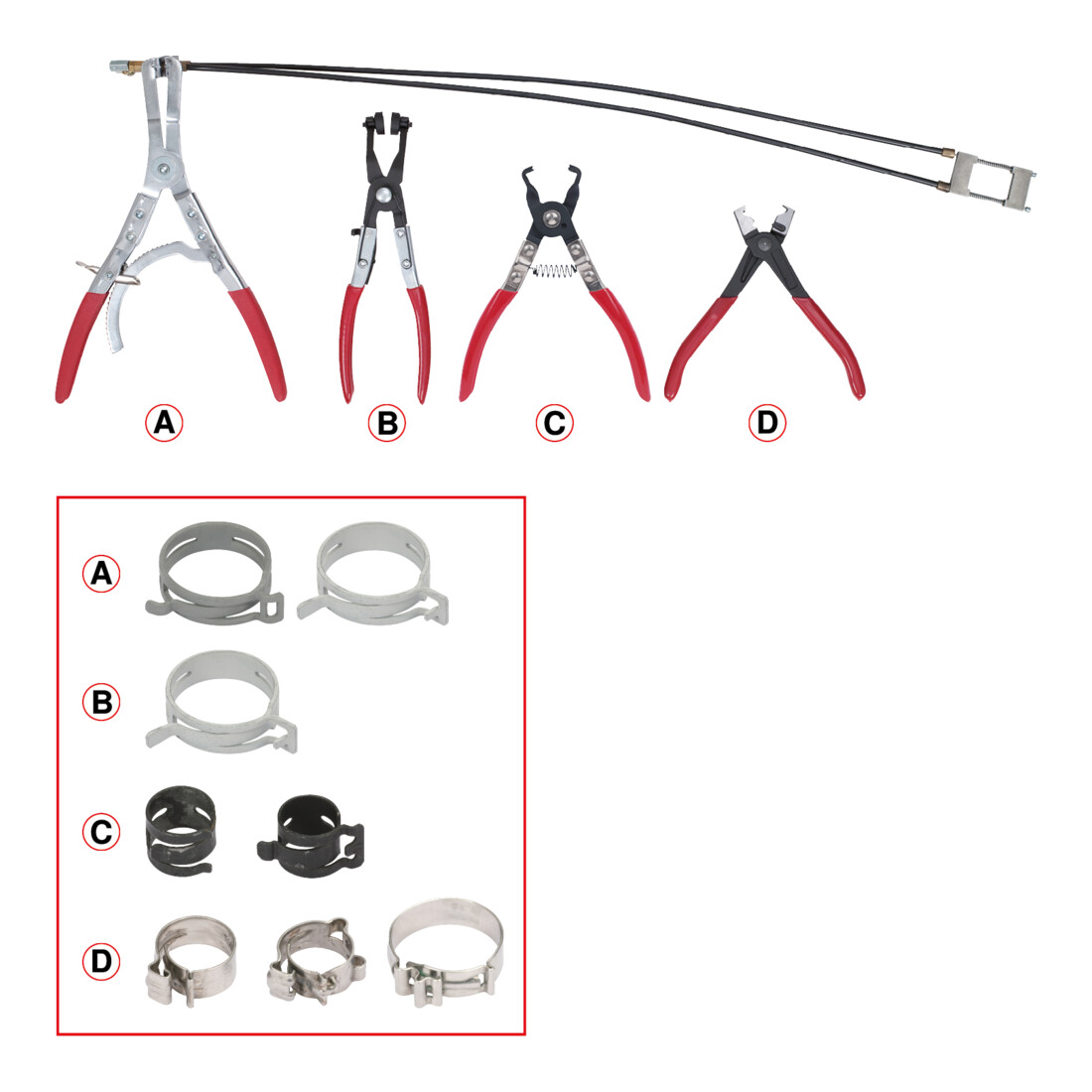KS TOOLS Jeu de pinces pour colliers auto-serrants, 4 pcs.
