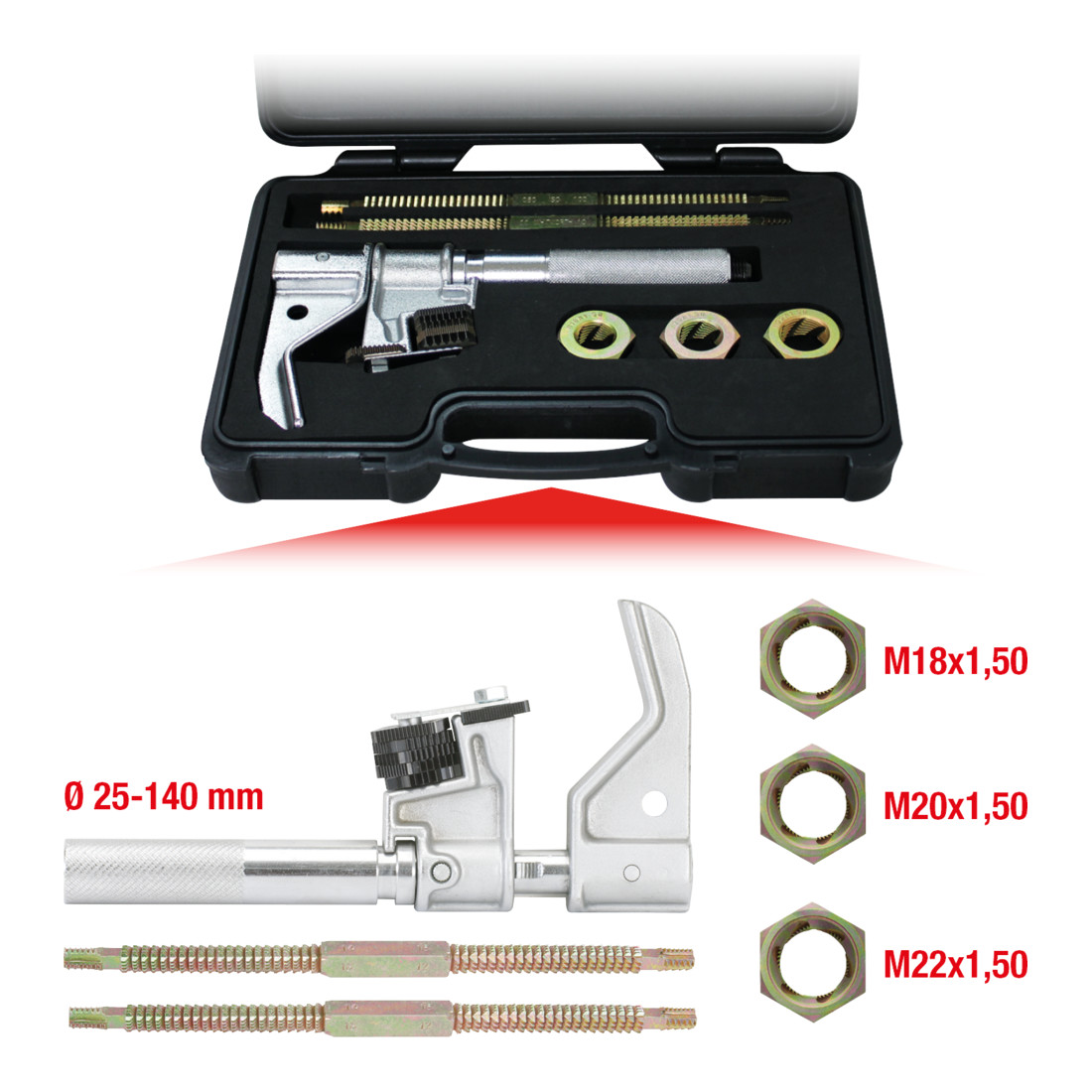 KS TOOLS Jeu de réparation de filetage pour filetage intérieur et extérieur, 25-140mm, 6 pcs.
