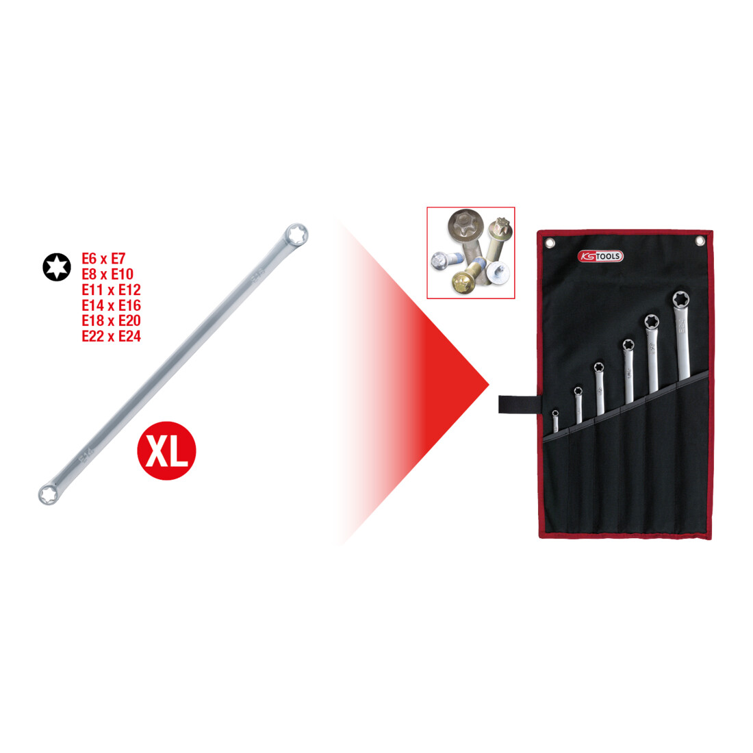 KS TOOLS Jeu de clés polygonales Torx E CHROMEplus, longues, 6 pcs.