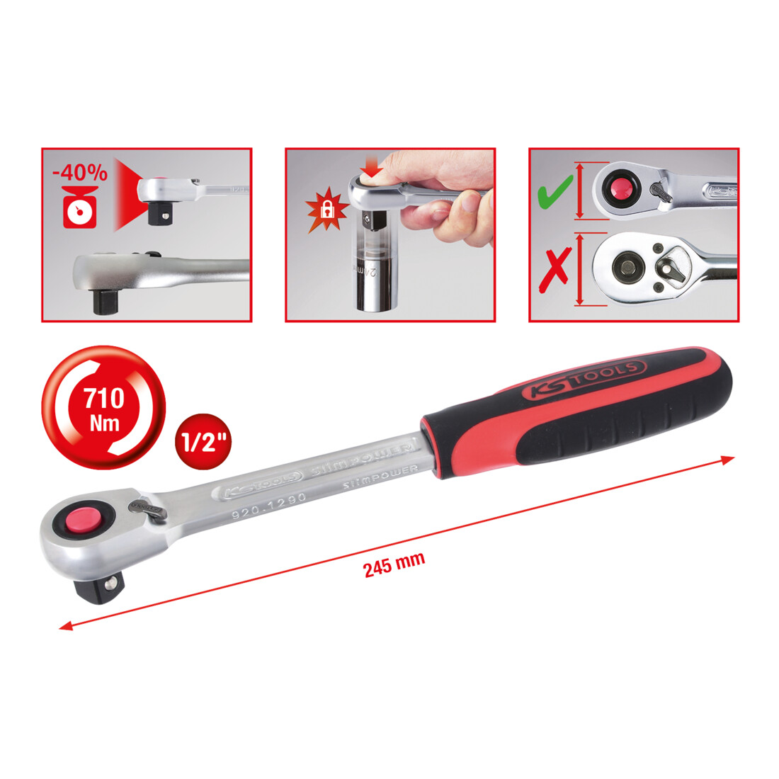 KS TOOLS Cliquet réversible SlimPOWER