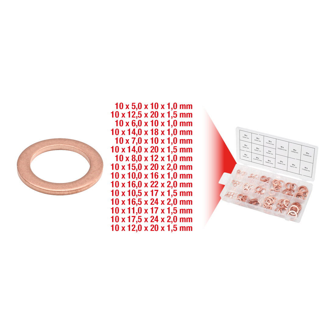 KS TOOLS Assortiment de joints cuivre Ø 5-17,5mm, 150 pcs.