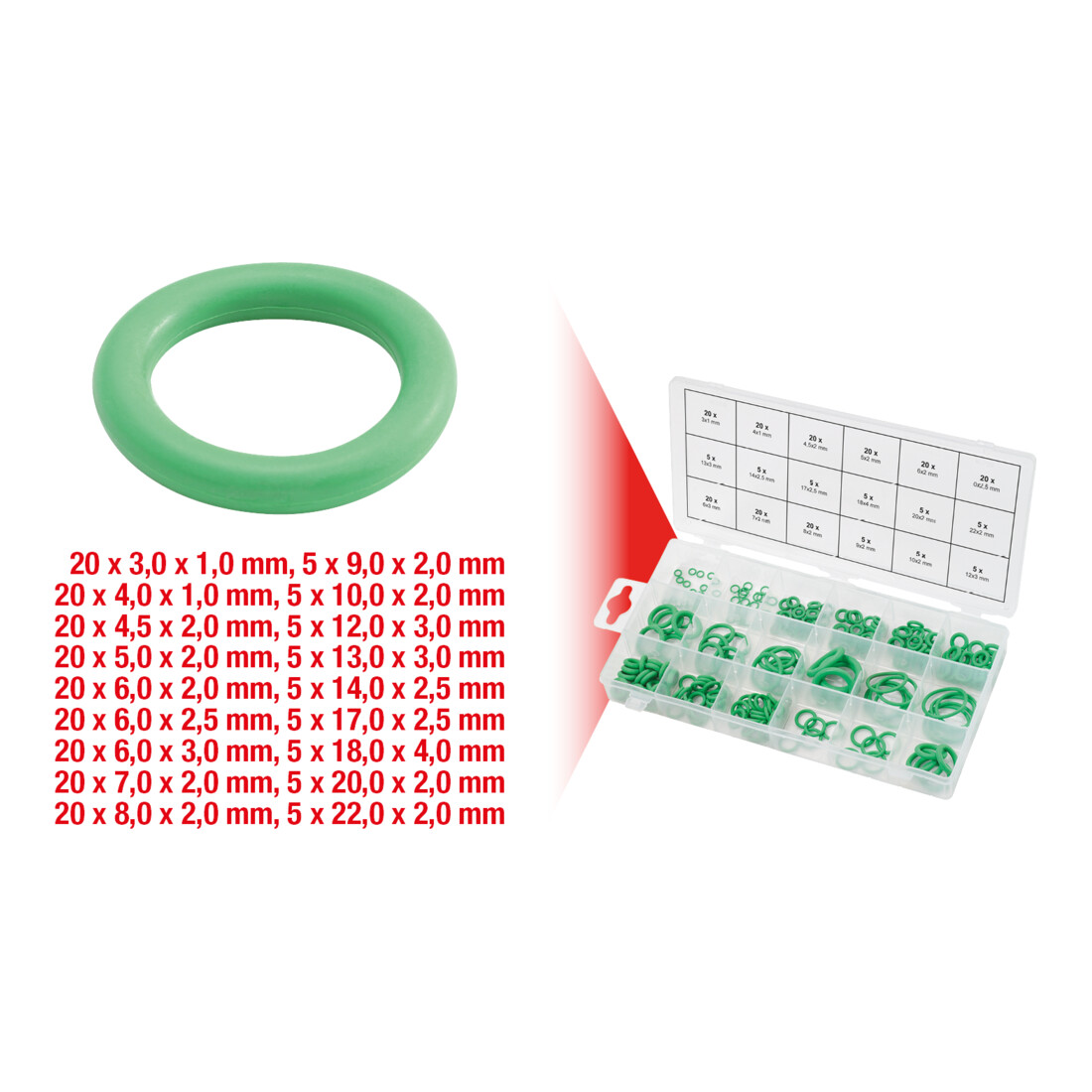 KS TOOLS Assortiment de joints toriques pour climatisation HNBR, interieur Ø 3-22mm, 225 pcs.
