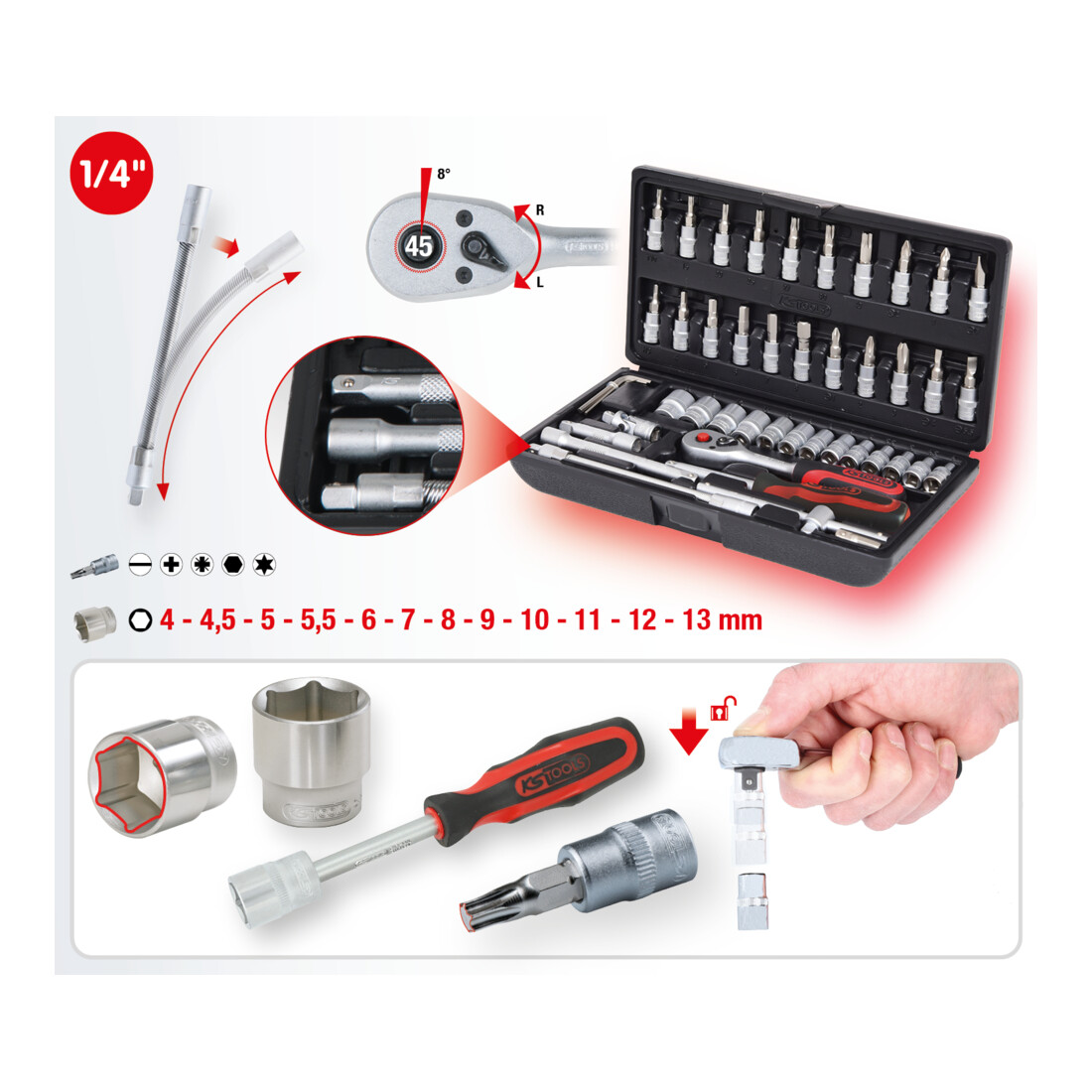 KS TOOLS Jeu de douilles 1/4', 48 pièces