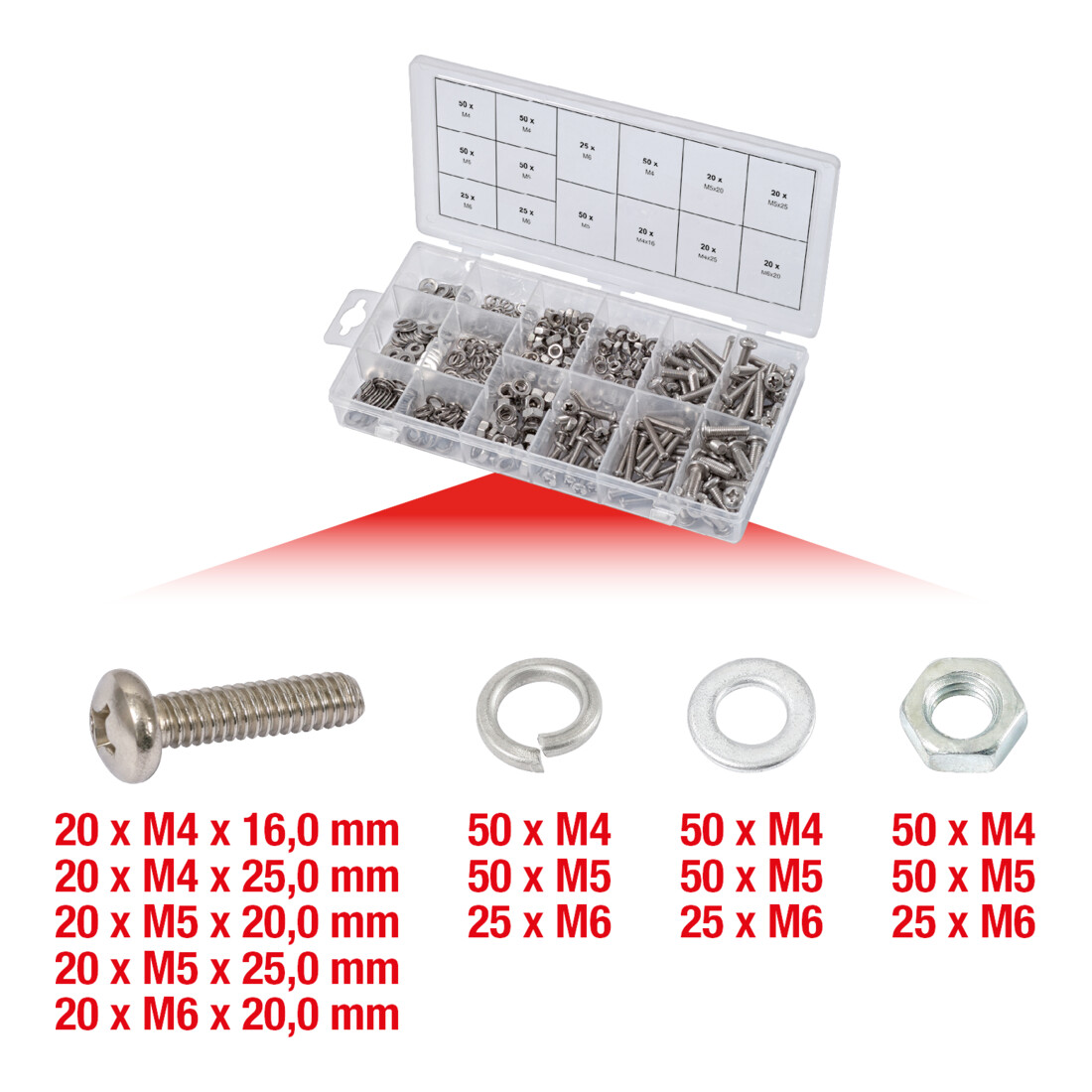 KS TOOLS Assortiment de vis, rondelles et écrous en inox, métriques, 475 pcs.