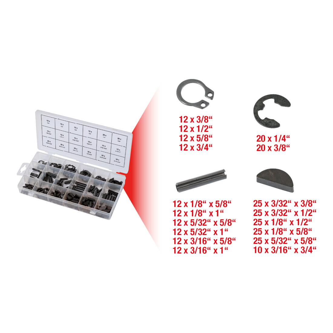 KS TOOLS Assortiment de clavettes, circlips et chevilles, 295 pcs.
