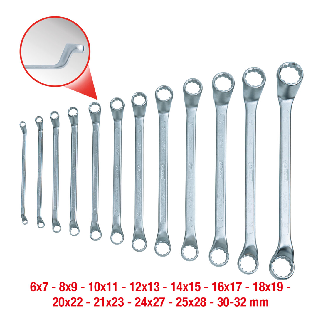 KS TOOLS Clés polygonales contre-coudées, 6-32 mm