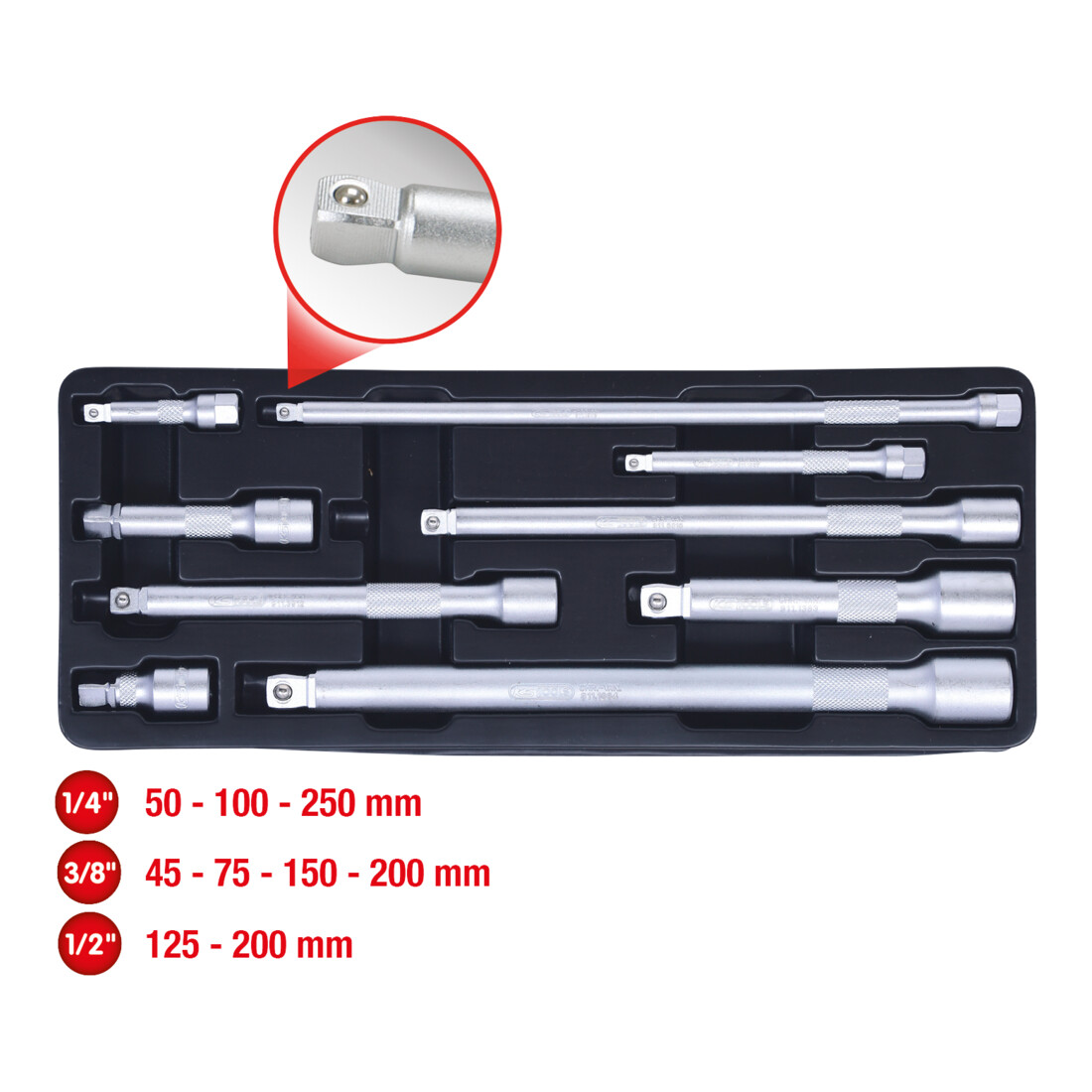 KS TOOLS Jeu de rallonges articulées, 9 pcs.