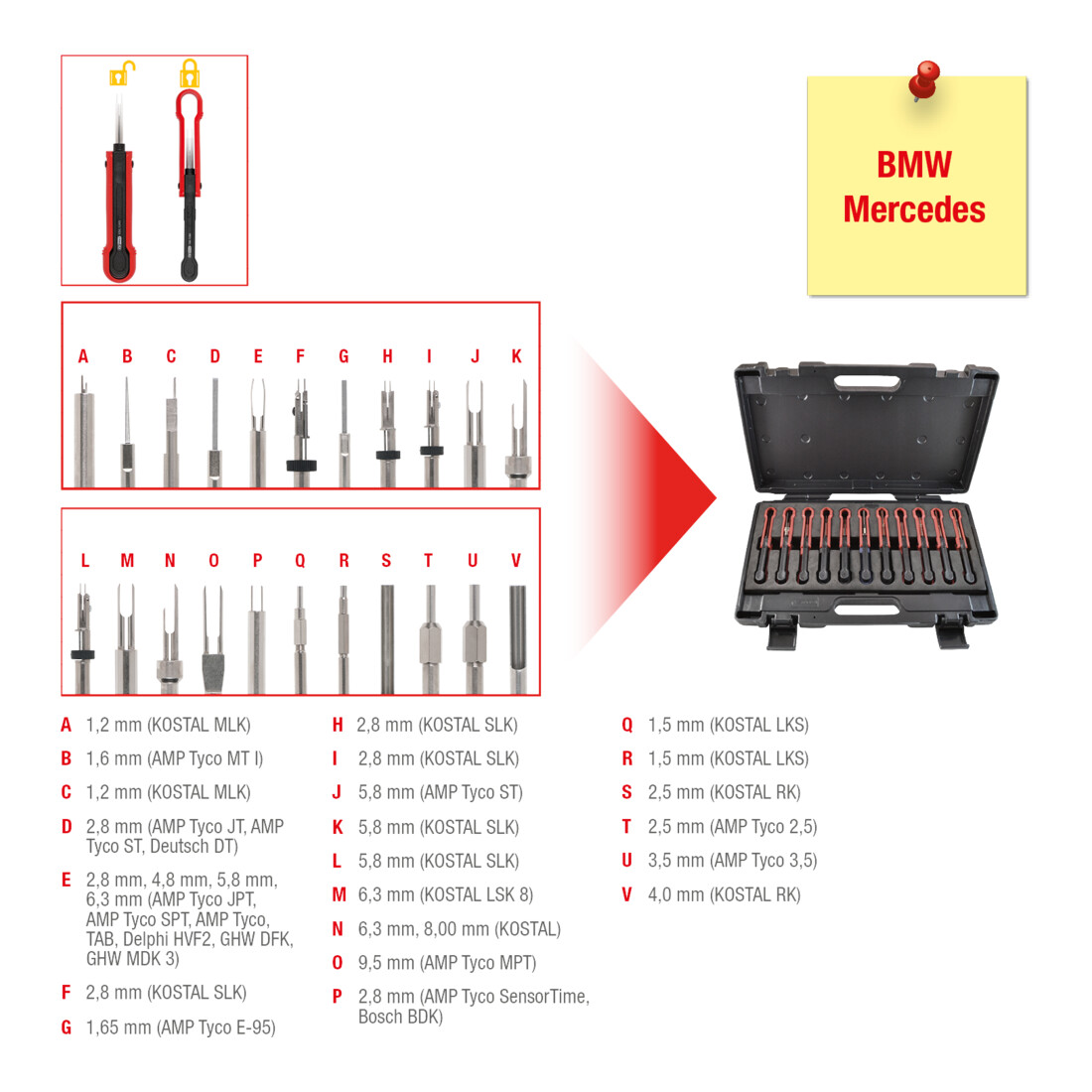 KS TOOLS Assortiment d'extracteurs pour connecteurs BMW / Mercedes, 22 pcs.