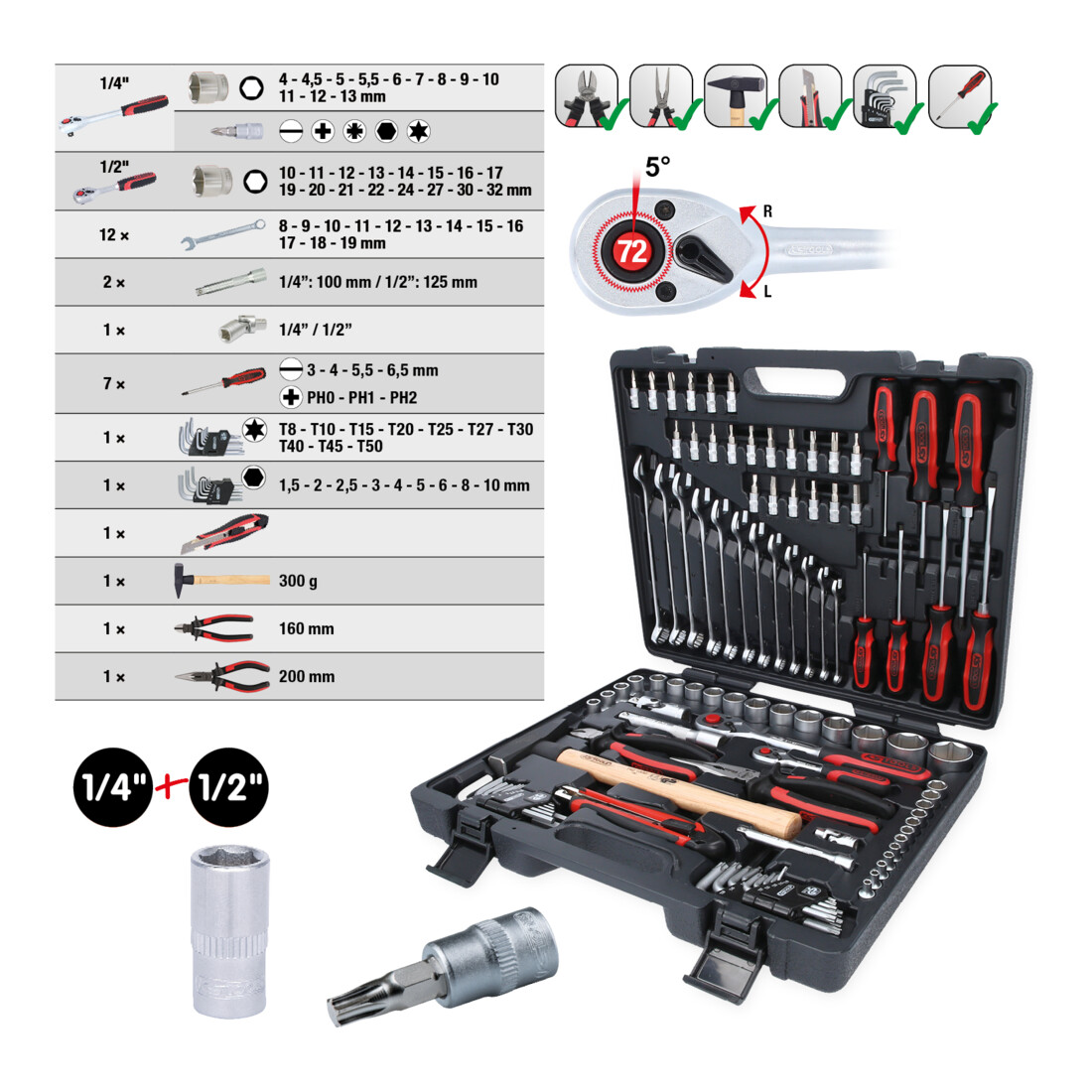 KS TOOLS Coffret d'outils universels 1/4'+1/2' 97 pièces