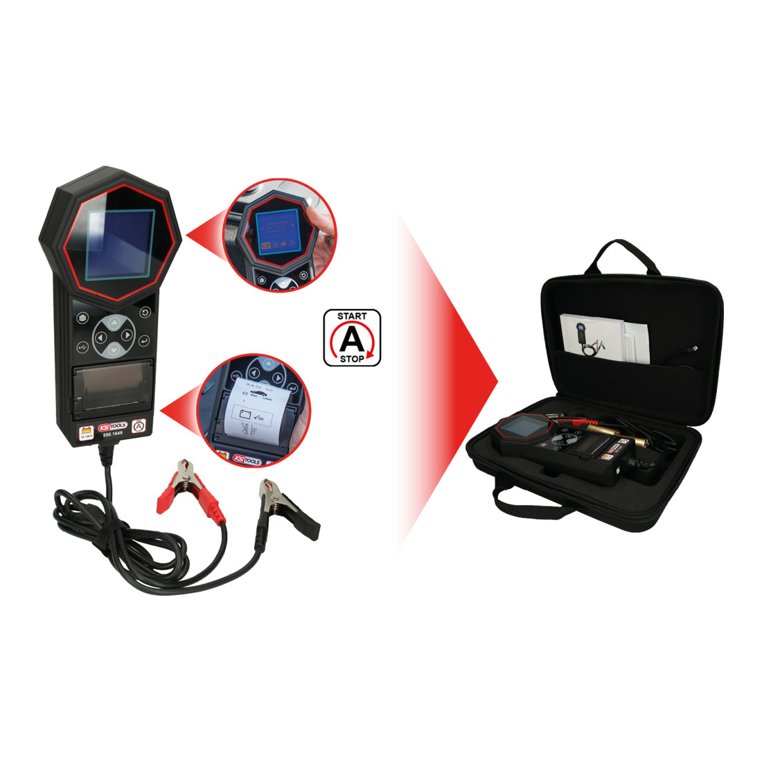 KS TOOLS Testeur de système de chargement et de batterie numérique 12 V / 24 V avec imprimante intégrée