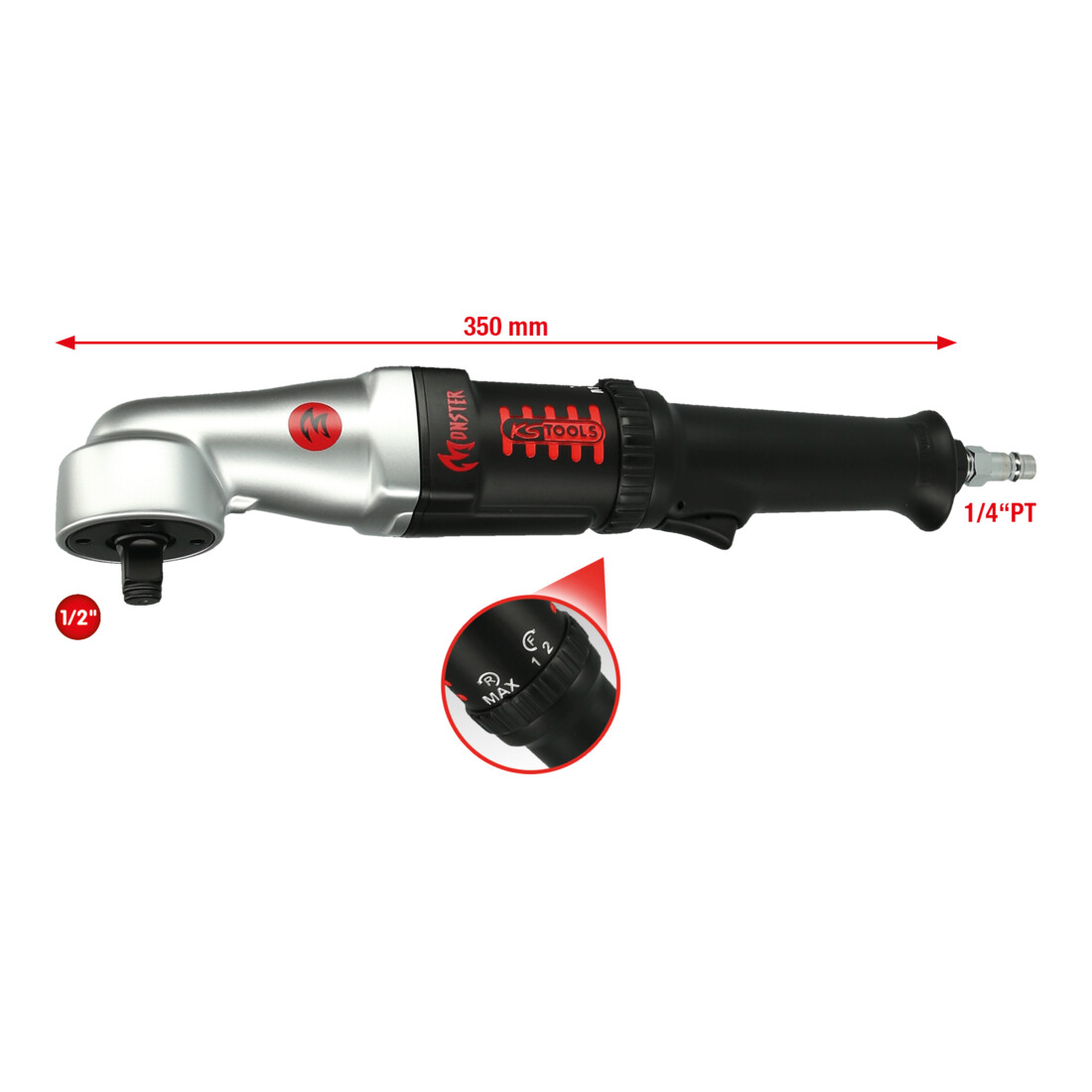 KS TOOLS Clé à chocs pneumatique d’angle grande performance 1/2' MONSTER, 271 Nm