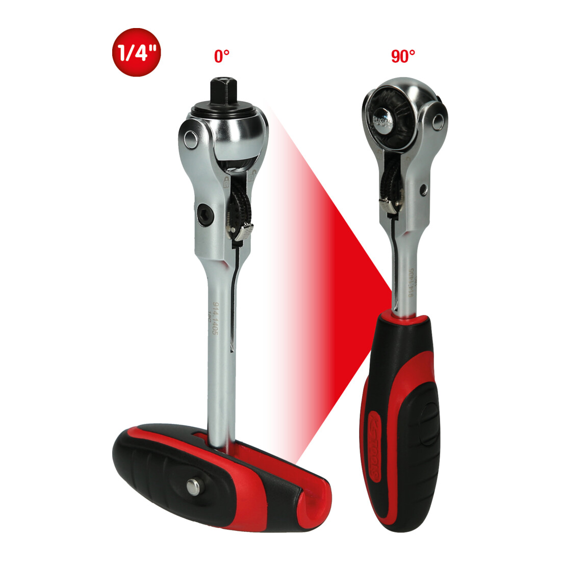 KS TOOLS 1/4' MODIFIXCliquet de tête pivotante, mini-poignée en T, 72 crans