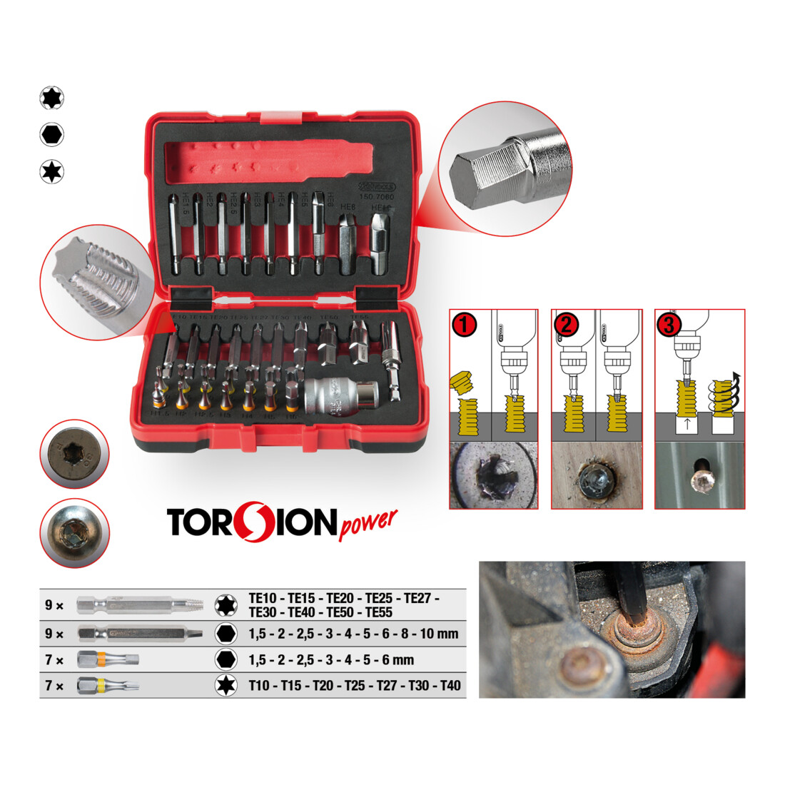 KS TOOLS 1/4' + 10 mm Torx et jeu d'extracteurs de vis à six pans creux, 34 pcs.