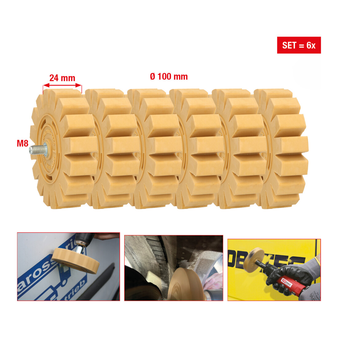 KS TOOLS Gomme à lamelles , Ø 100 mm, largeur 24 mm, paquet de 6