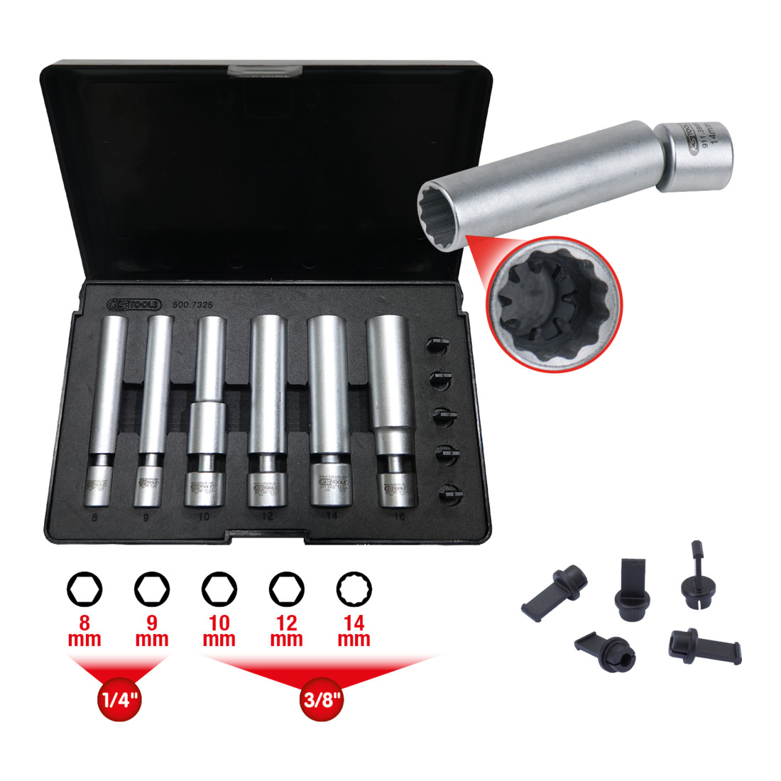 KS TOOLS set spécial bougie de préchauffage et douille de bougie d'allumage avec joint 1/4 pouce + 3/8 pouce, 11 pcs