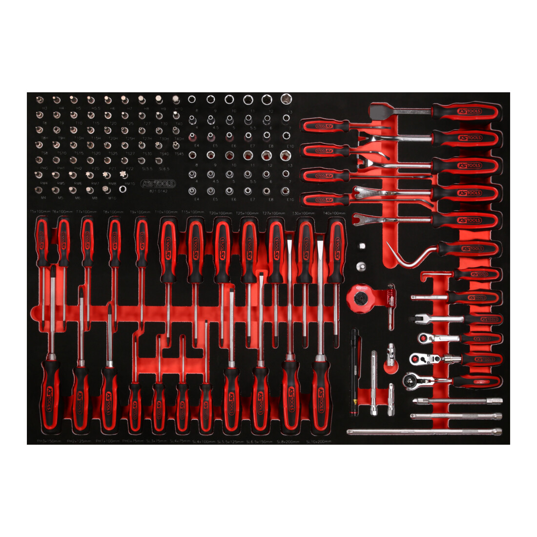 KS TOOLS Jeu de clés à douille et de tournevis 1/4' dans insert en mousse, 142 pcs