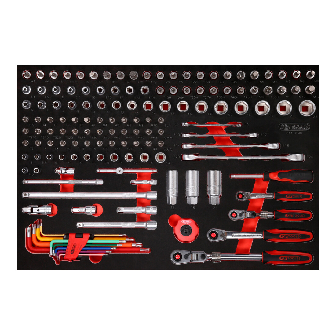 KS TOOLS Jeu de clés à douille 1/4''+ 3/8' dans insert en mousse, 140 pcs