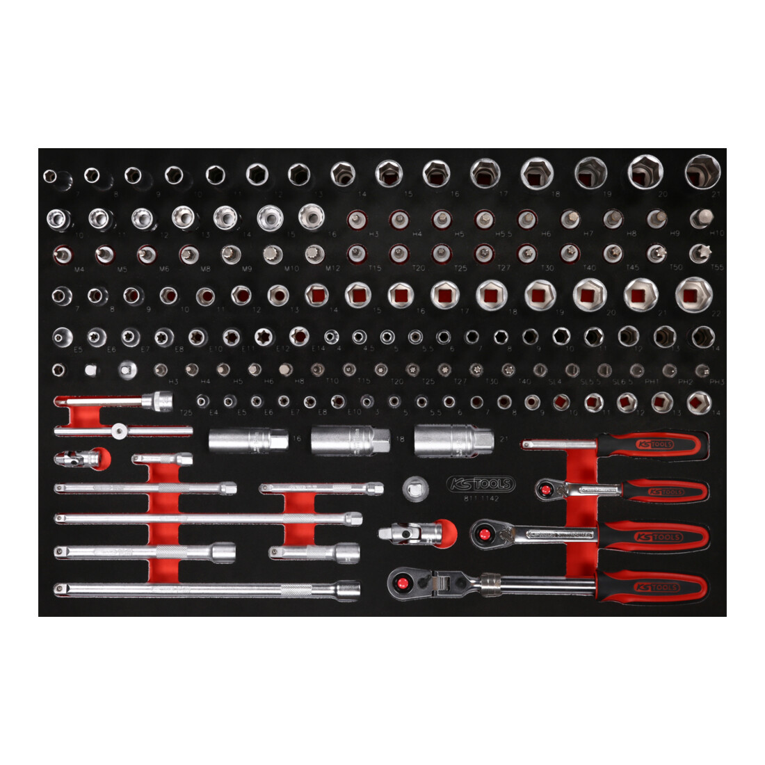 KS TOOLS Jeu de clés à douille 1/4''+ 3/8' dans insert en mousse, 142 pcs