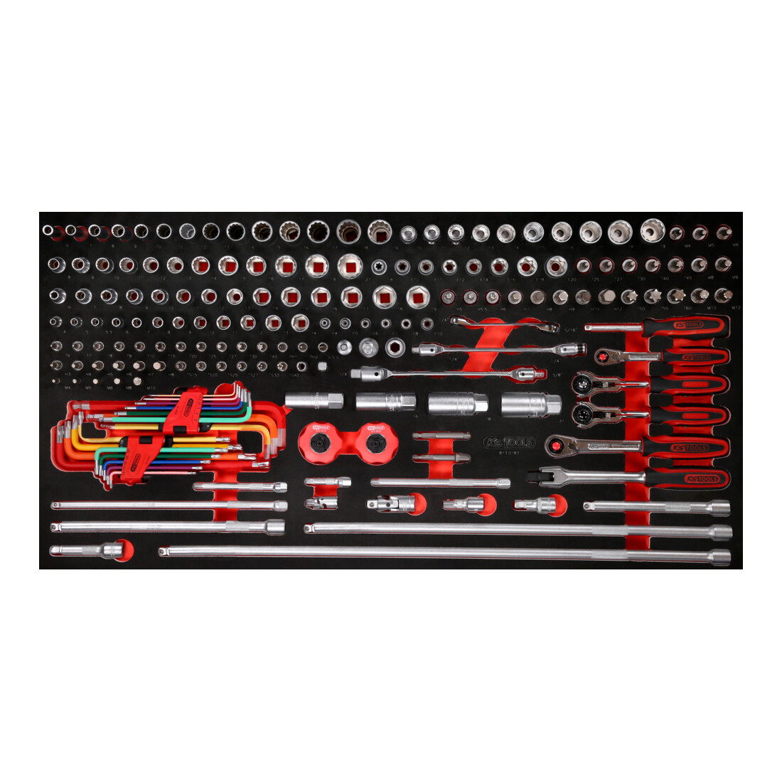 KS TOOLS Jeu de clés à douille 1/4''+ 3/8' dans insert en mousse, 183 pcs