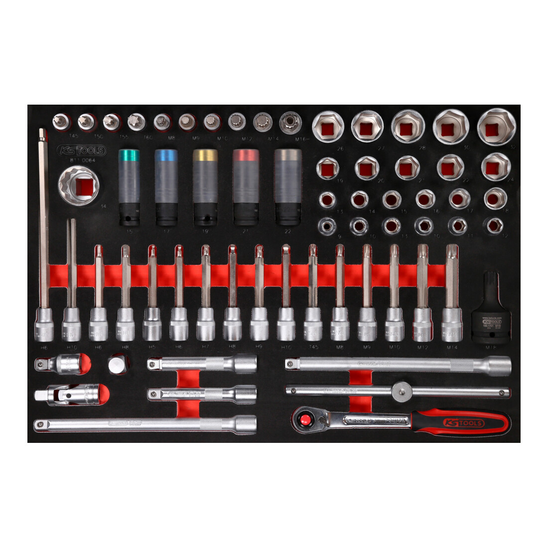 KS TOOLS Jeu de douilles tournevis 1/2' dans insert en mousse, 64 pcs