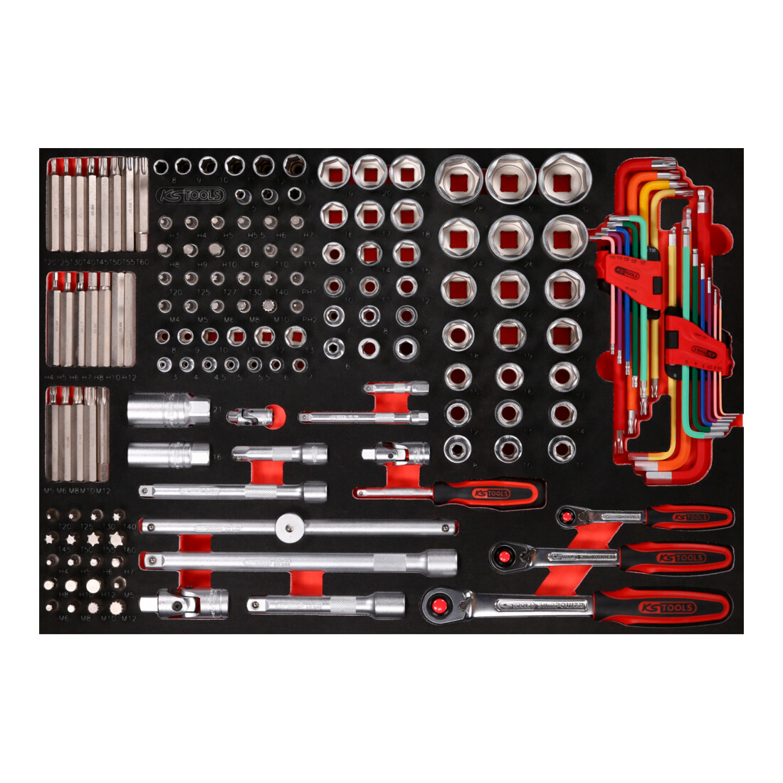 KS TOOLS Jeu de clés à douille 1/4'' + 3/8'' + 1/2'' dans insert en mousse, 159 pcs