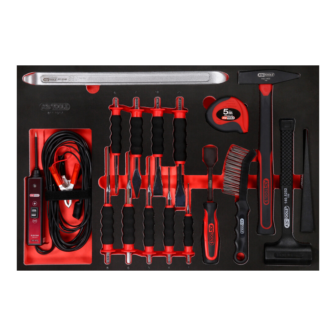 KS TOOLS Jeu de marteaux et burins dans insert en mousse, 17 pcs
