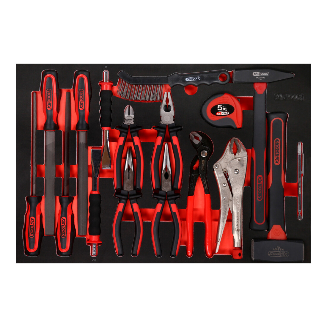 KS TOOLS Jeu de pinces, marteaux et burins dans insert en mousse, 17 pcs