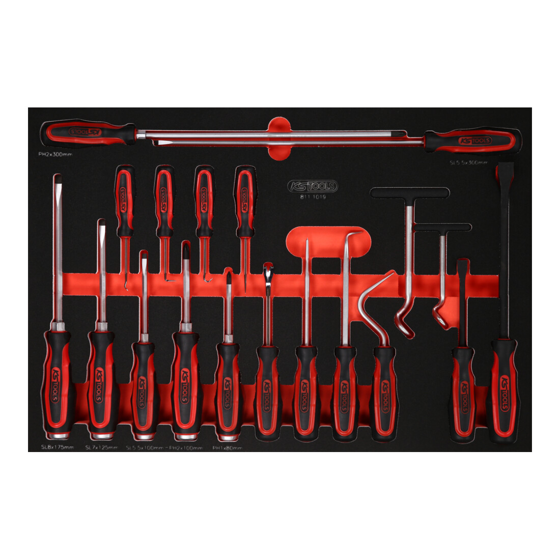 KS TOOLS Jeu de tournevis et crochets dans insert en mousse, 19 pcs