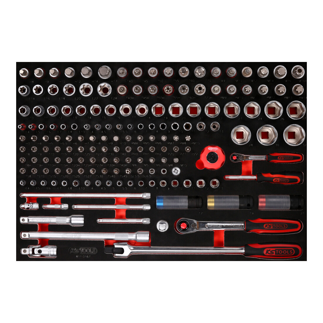 KS TOOLS Jeu de clés à douille 1/4''+ 1/2' dans insert en mousse, 167 pcs