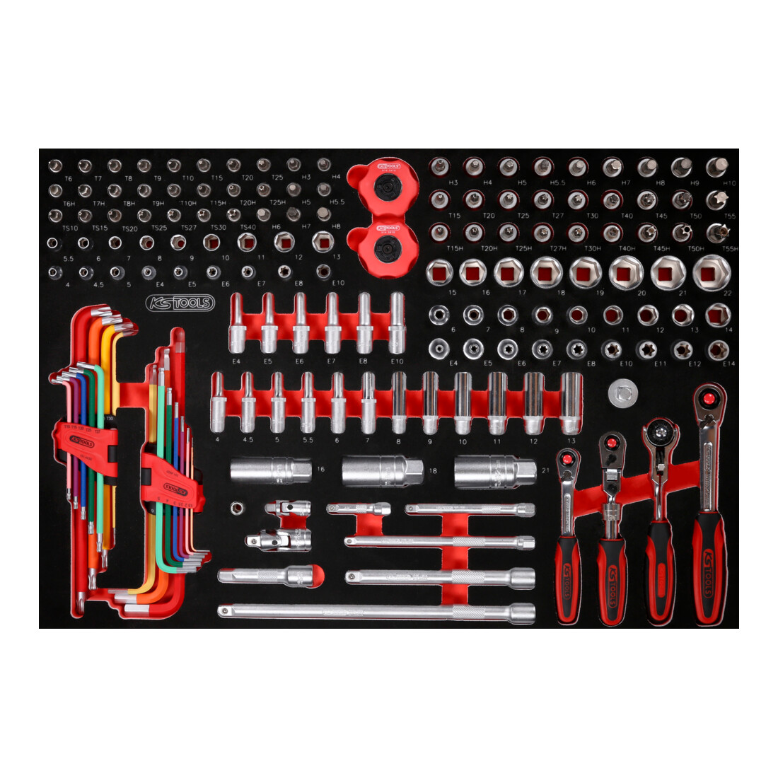 KS TOOLS Jeu de clés à douille 1/4''+ 3/8' dans insert en mousse, 156 pcs