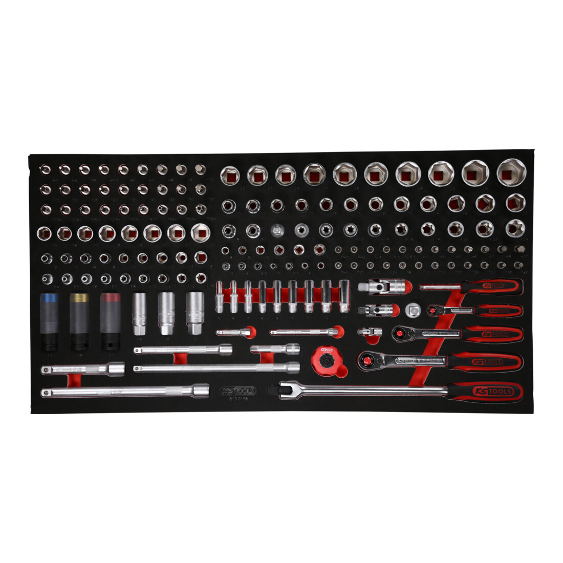KS TOOLS Jeu de clés à douille 1/4'' + 3/8'' + 1/2'' dans insert en mousse, 156 pcs