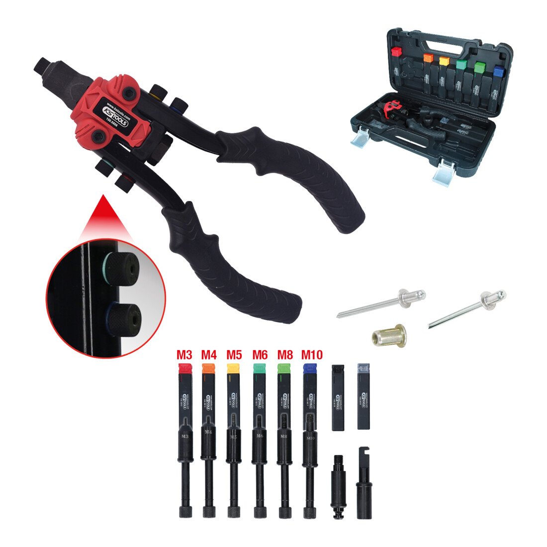 KS TOOLS Coffret de pinces à rivets 3 en 1 , 15 pièces