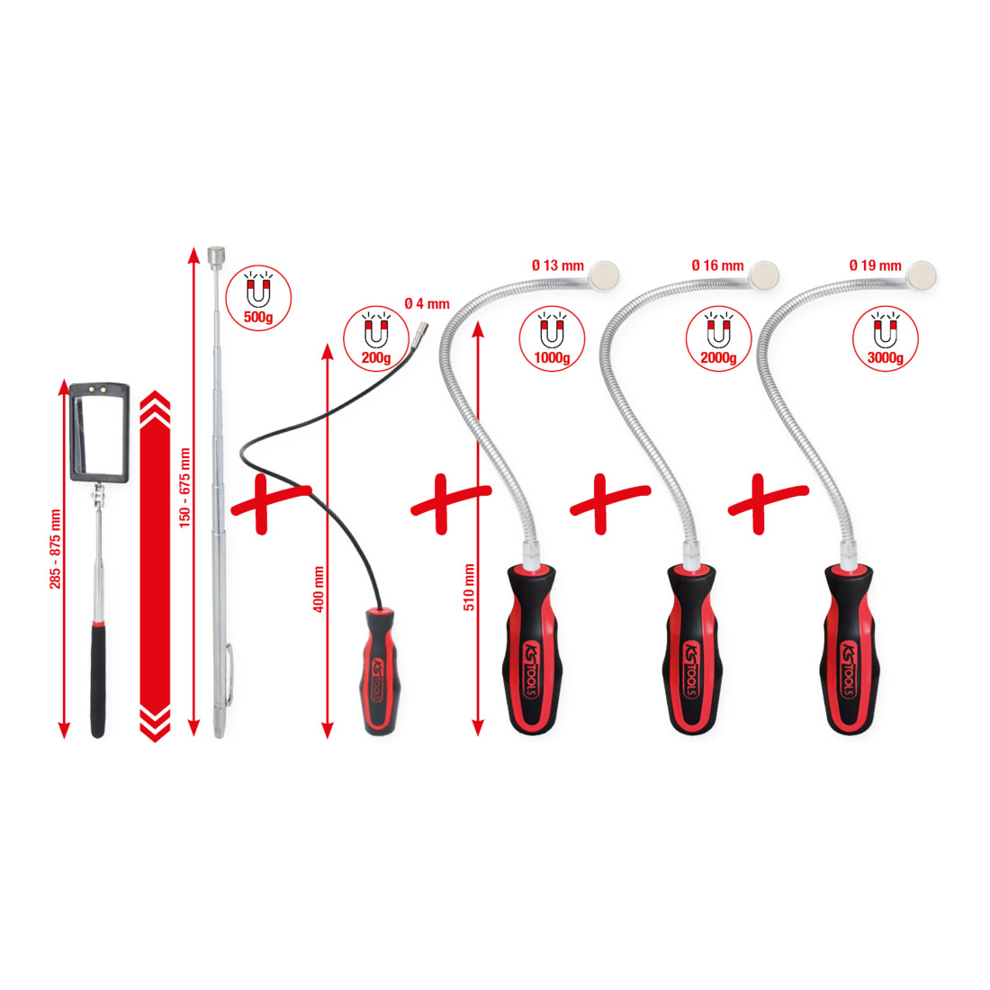 KS TOOLS Jeu de miroirs d’inspection et d’aimants flexibles et télescopiques 6 pcs