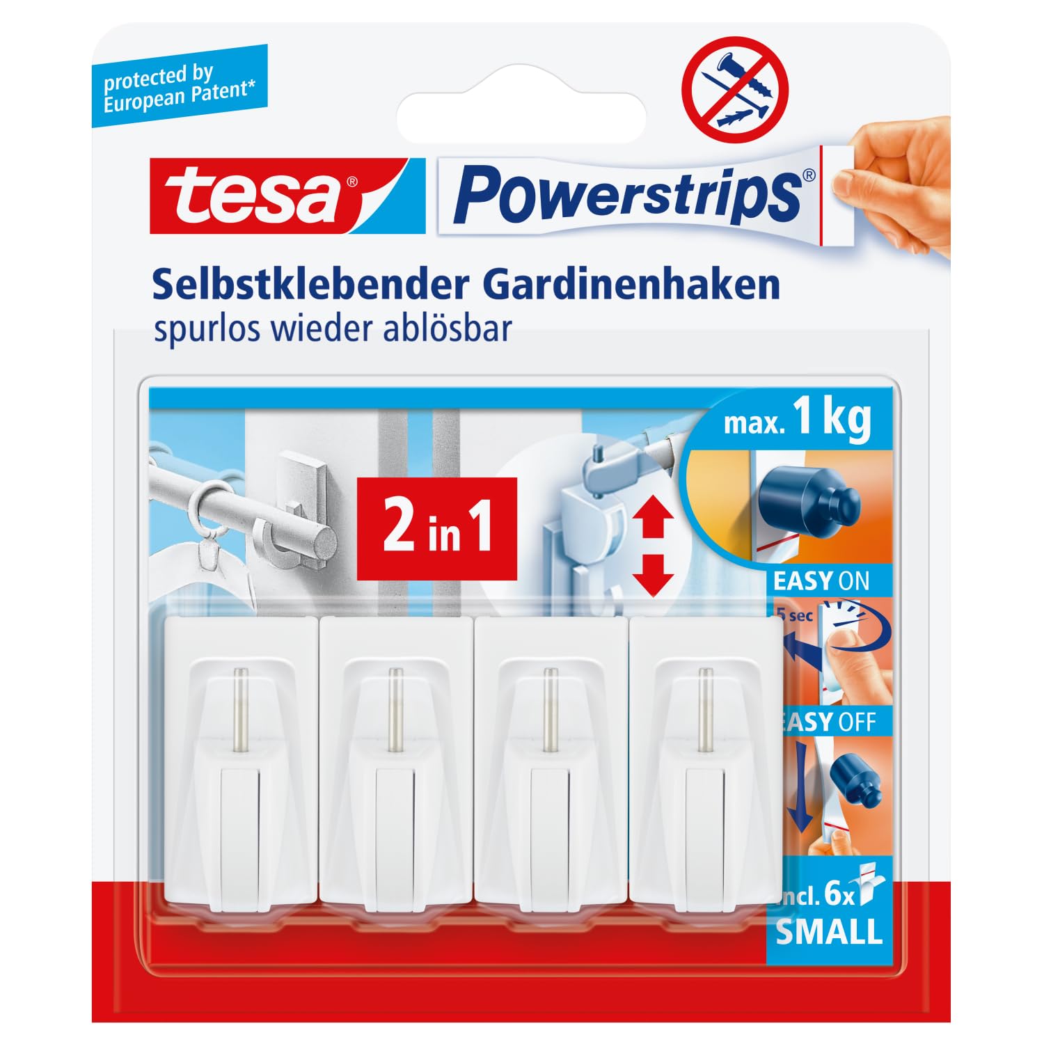 TEAC tesa Powerstrips Vario-Gardinenhaken weiß